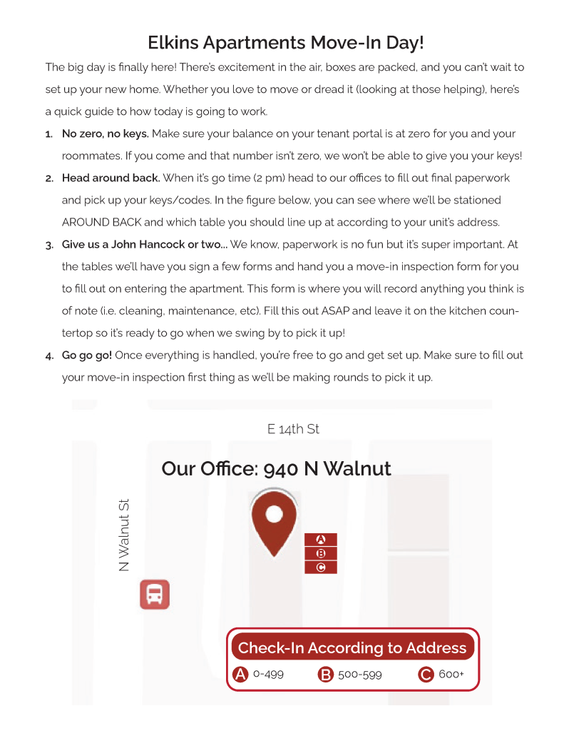 Elkins Apartments move-in day instructions — click to open the PDF
